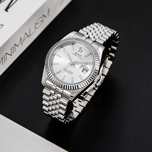 BUREI Men's Automatic Watch Analog Dial with Date Window Sapphire Crystal Stainless Steel Band and Case