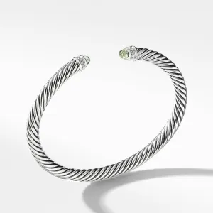 Cable Classic Bracelet with Prasiolite and Diamonds, Size Medium