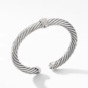 Cable Classic Center Station Bracelet with Pavé Diamonds, Size Medium