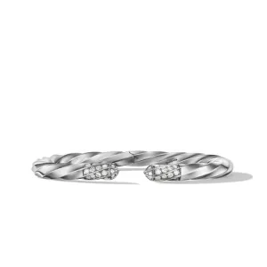 Cable Edge Bracelet in Recycled Sterling Silver with Pavé Diamonds, Size Large