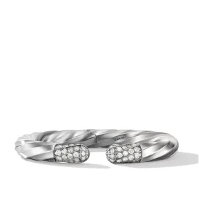 Cable Edge Bracelet in Recycled Sterling Silver with Pavé Diamonds, Size Medium