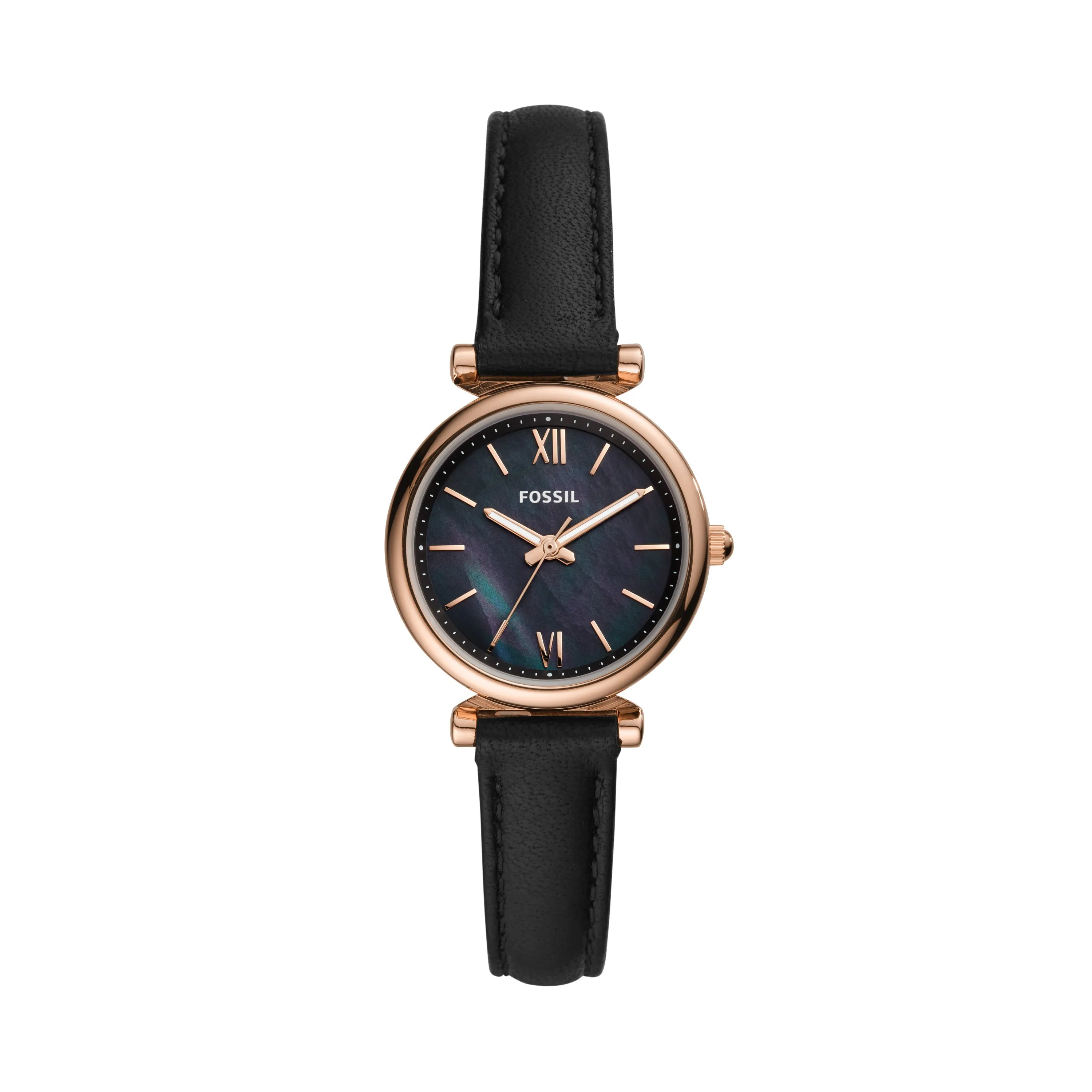 Carlie Mini Three-Hand Black Leather Watch