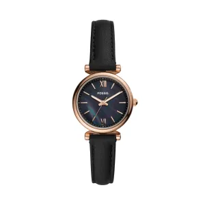 Carlie Mini Three-Hand Black Leather Watch