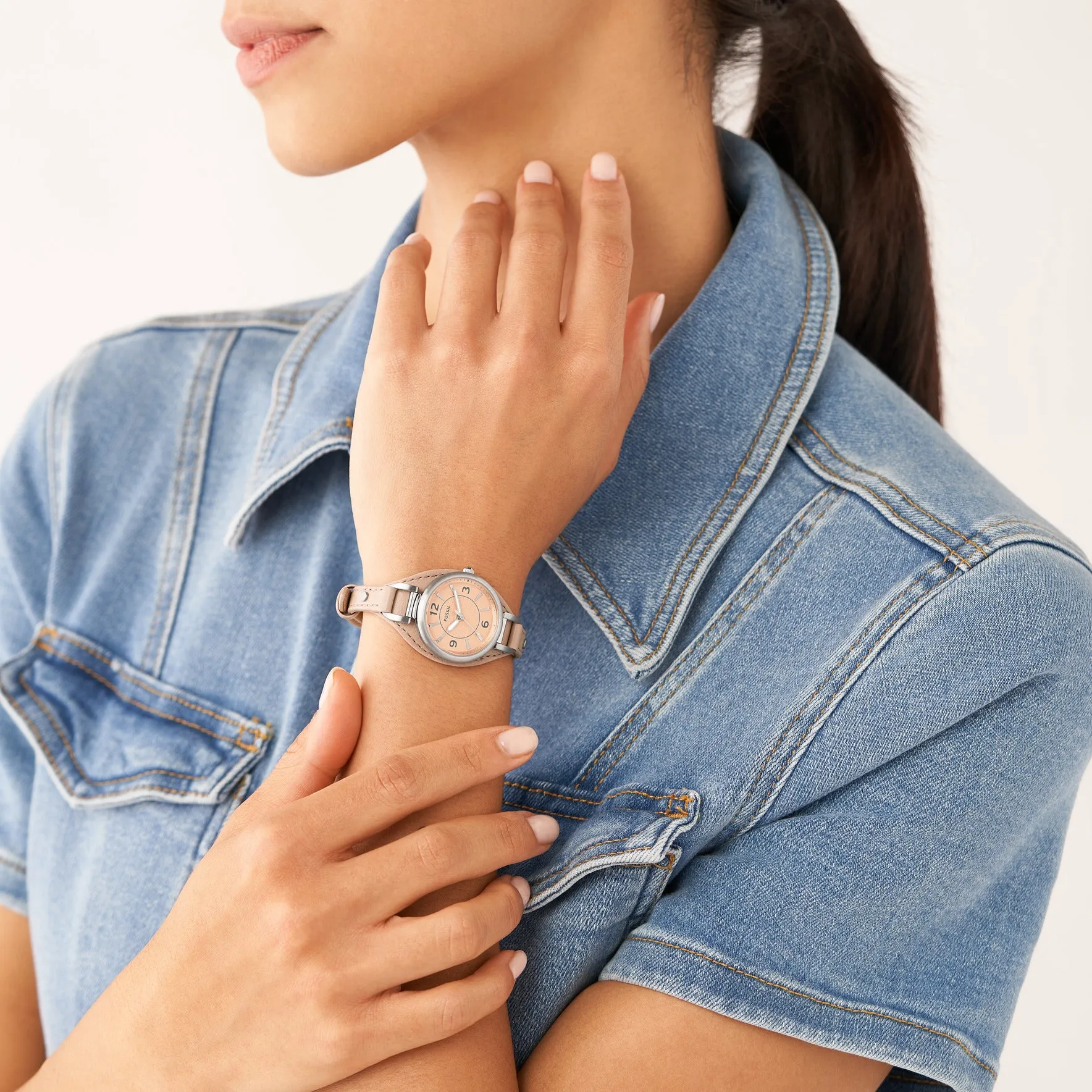 Carlie Three-Hand Latte Eco Leather Watch