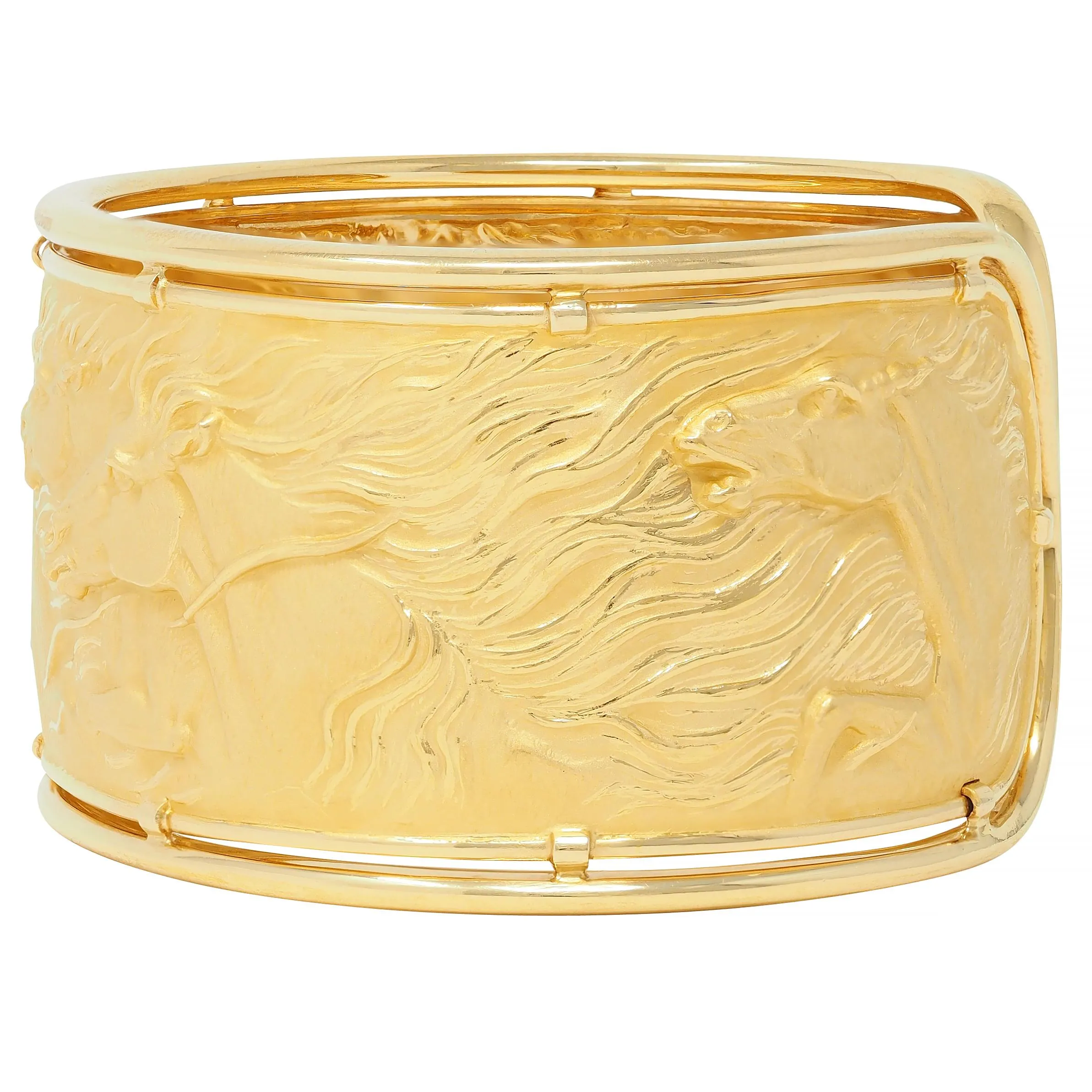 Carrera Y Carrera 1980's 18 Karat Yellow Gold Ecuestre Horse Vintage Cuff Bracelet