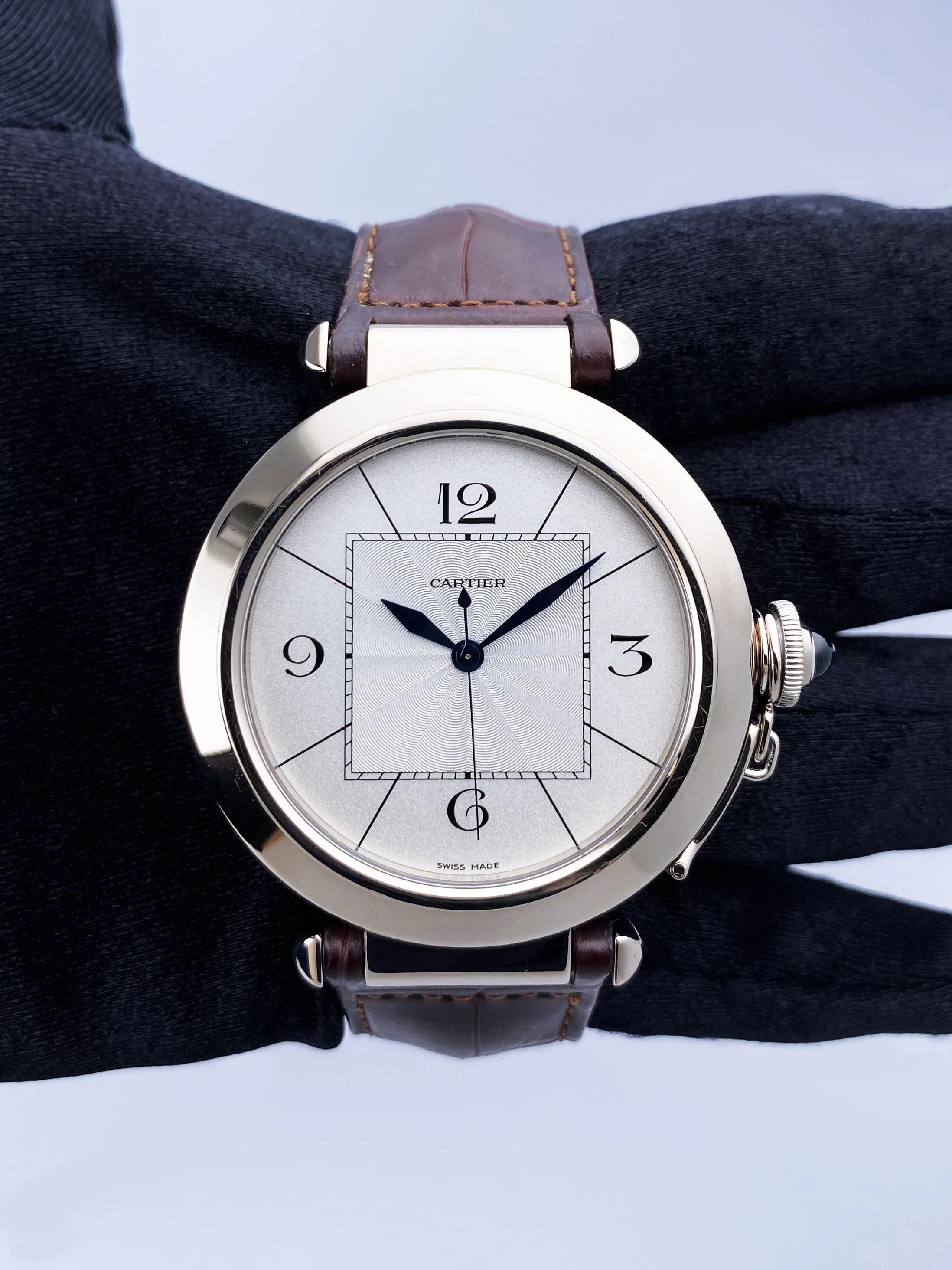 Cartier Pasha W3018751 Silver Dial 18K White Gold Mens Watch
