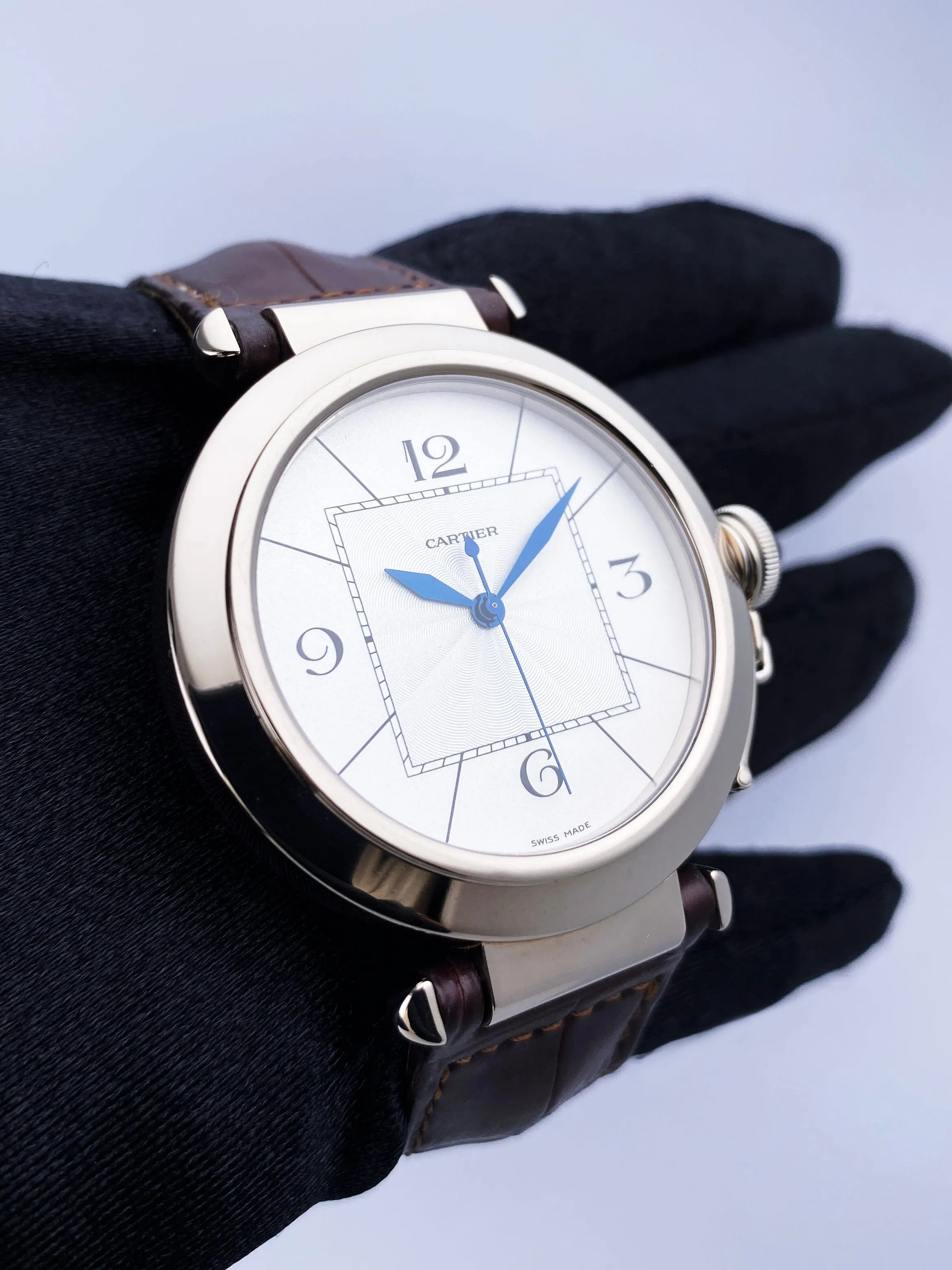 Cartier Pasha W3018751 Silver Dial 18K White Gold Mens Watch