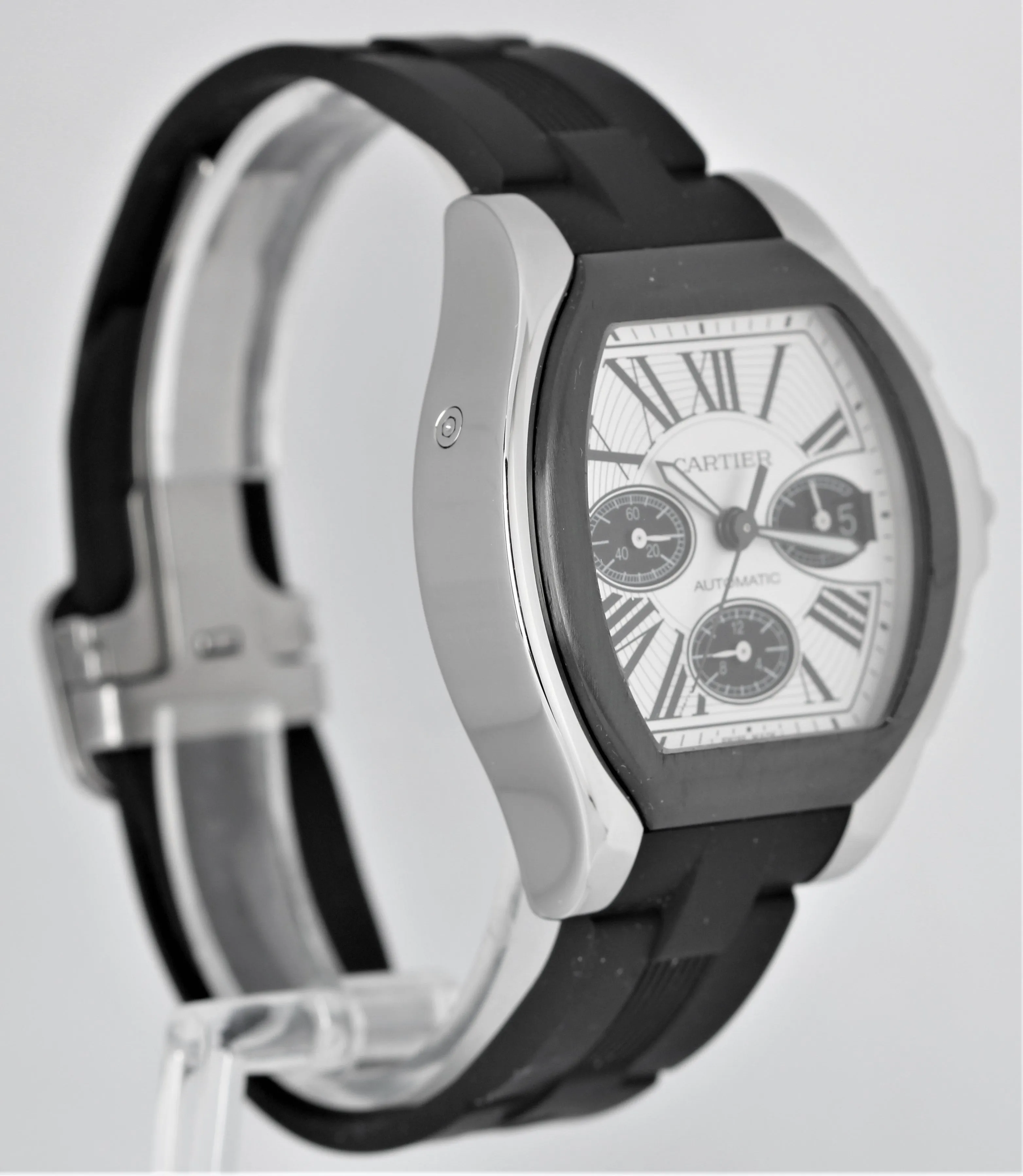 Cartier Roadster Date Silver Roman Automatic Rubber W6206020 3405 Watch B&P
