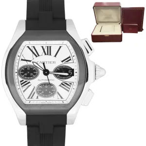 Cartier Roadster Date Silver Roman Automatic Rubber W6206020 3405 Watch B&P
