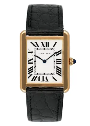Cartier Tank Solo W5200004 Large Size 18K Yellow Gold Mens Watch Box Papers