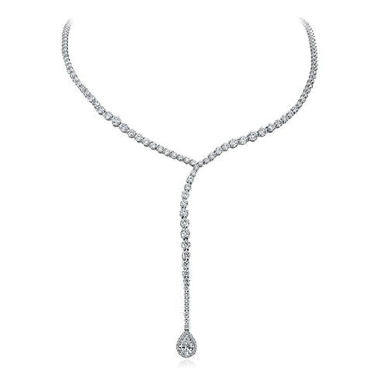CASCADE RIVIERA 18K WHITE GOLD DIAMOND PEAR DROP NECKLACE