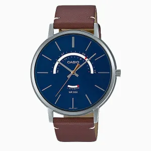 Casio Brown Leather Strap Blue Dial Quartz Watch for Gents - MTP-B105L-2AVDF