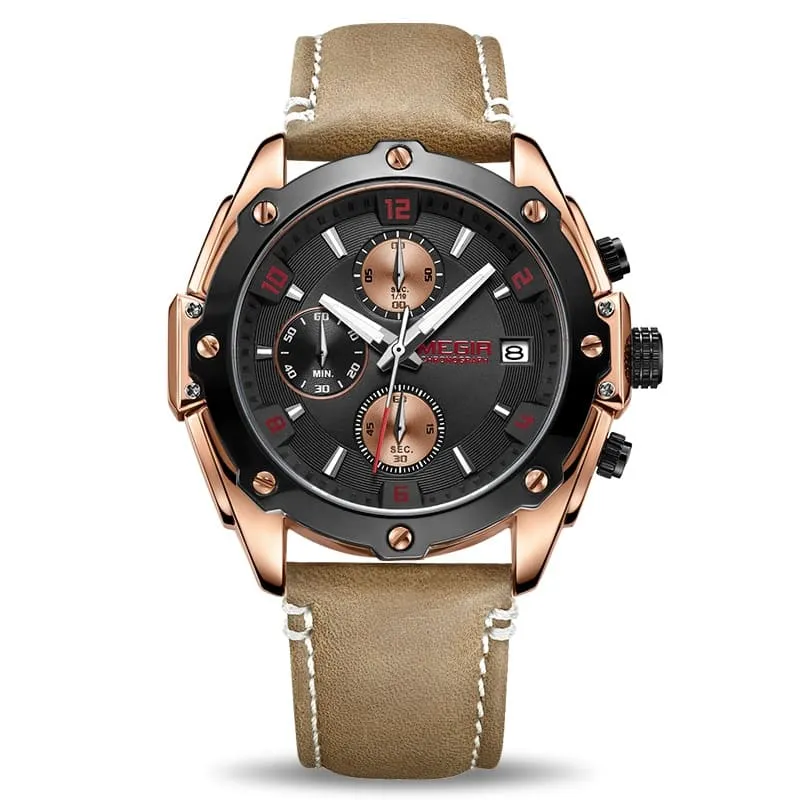 Casual Quartz Watches for Men with Leather Strap