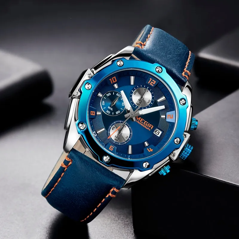 Casual Quartz Watches for Men with Leather Strap