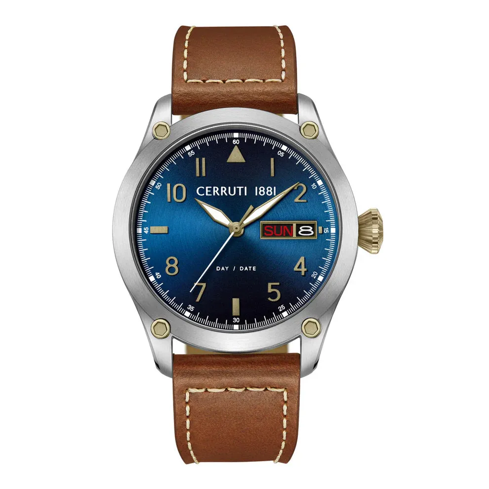 Cerruti 1881 Borgatello Gents Navy Dial Light Brown Leather Strap Watch