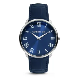 Cerruti Men's Watch Stainless Steel Case With Blue Dial & Blue Leather Strap