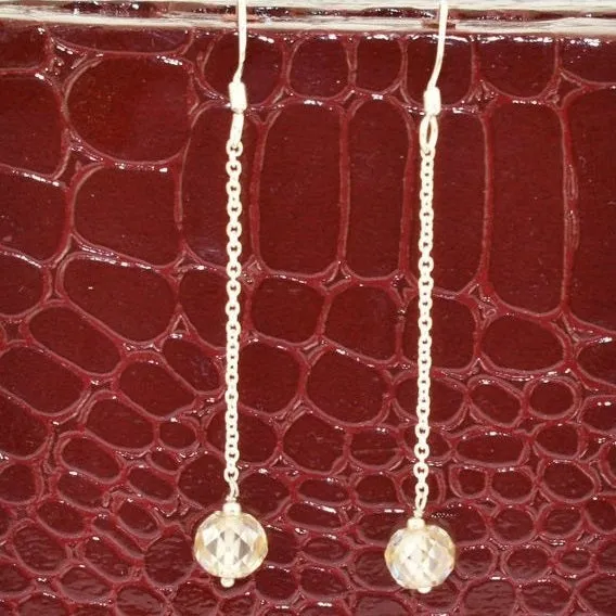Certified 5mm Champagne Diamond Dangler Earrings in 925 Silver. Very Elegant & Great Shine