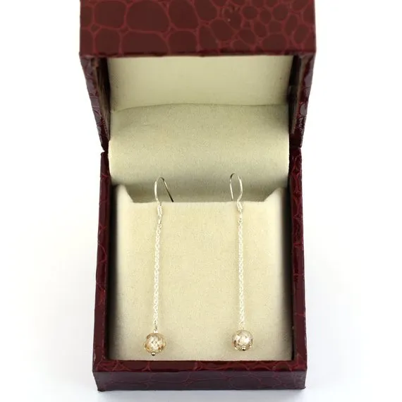 Certified 5mm Champagne Diamond Dangler Earrings in 925 Silver. Very Elegant & Great Shine