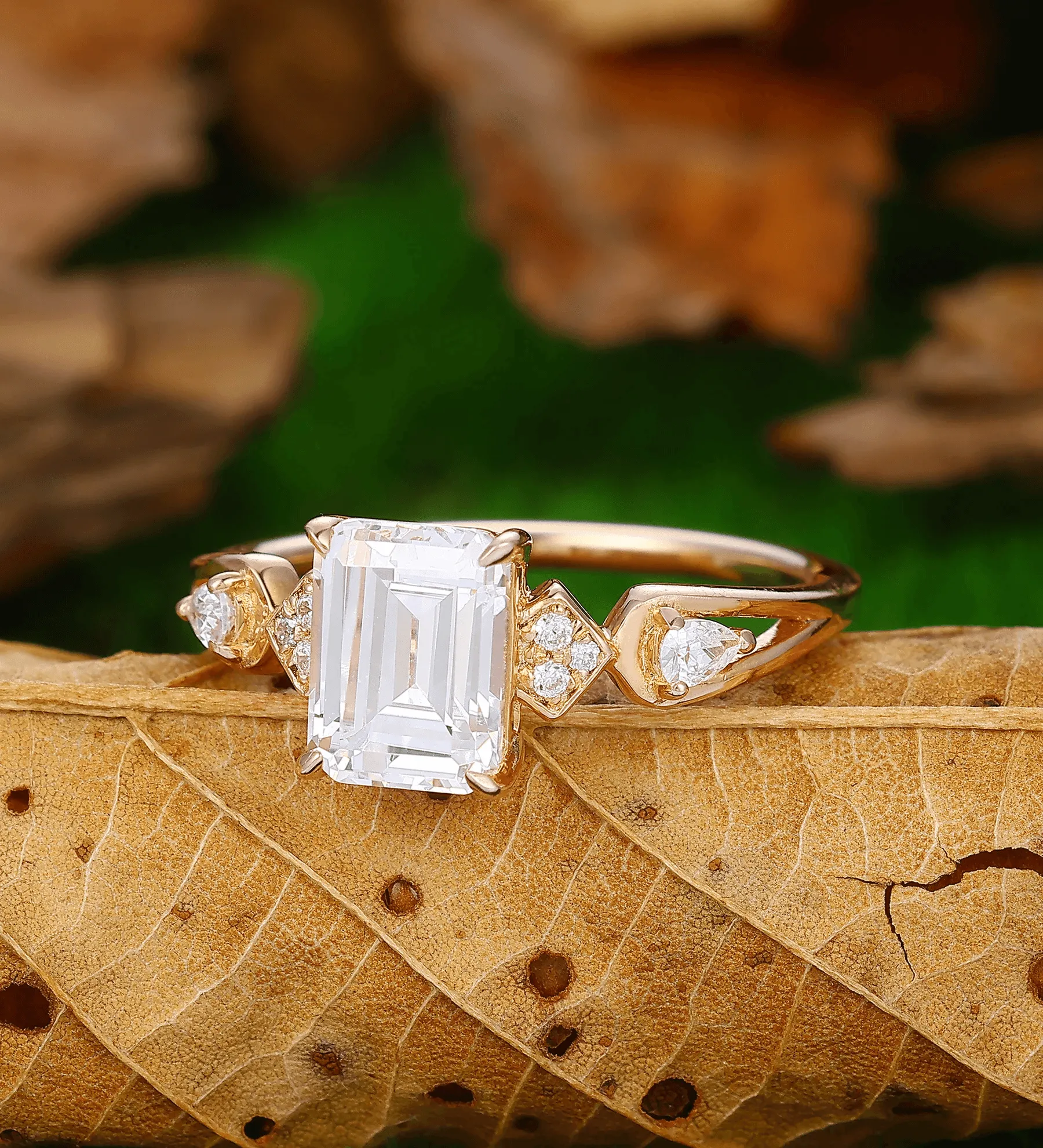 Certified Emerald Lab Grown Diamond Cluster Engagement Ring