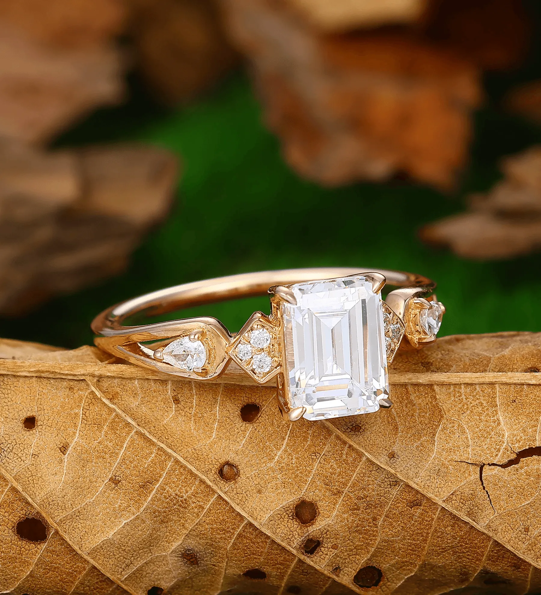 Certified Emerald Lab Grown Diamond Cluster Engagement Ring