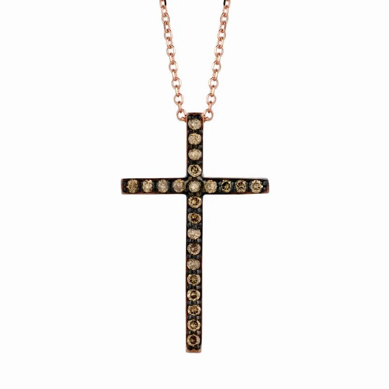 CHAMPAGNE DIAMOND CROSS NECKLACE 14K GOLD (0.21 CTW)