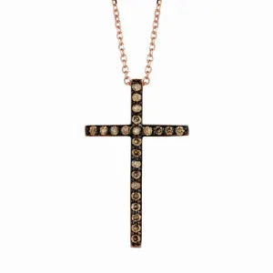CHAMPAGNE DIAMOND CROSS NECKLACE 14K GOLD (0.21 CTW)