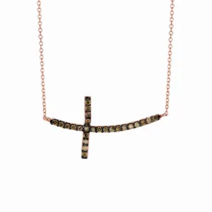 CHAMPAGNE DIAMOND CROSS NECKLACE 14K GOLD (0.25 CTW)