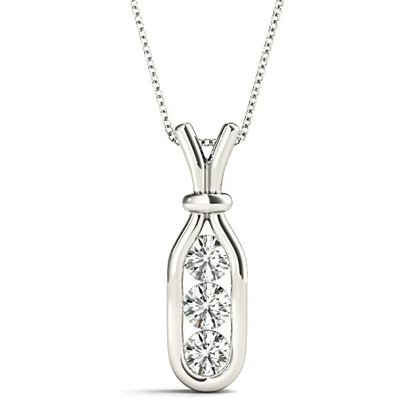 Channel Set 0.50 ctw Round Diamond Three Stone Necklace Pendant