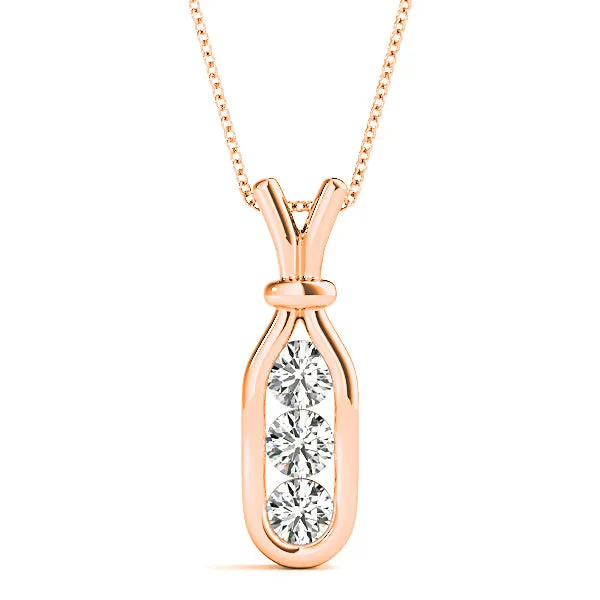 Channel Set 0.50 ctw Round Diamond Three Stone Necklace Pendant