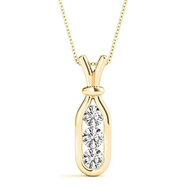 Channel Set 0.50 ctw Round Diamond Three Stone Necklace Pendant