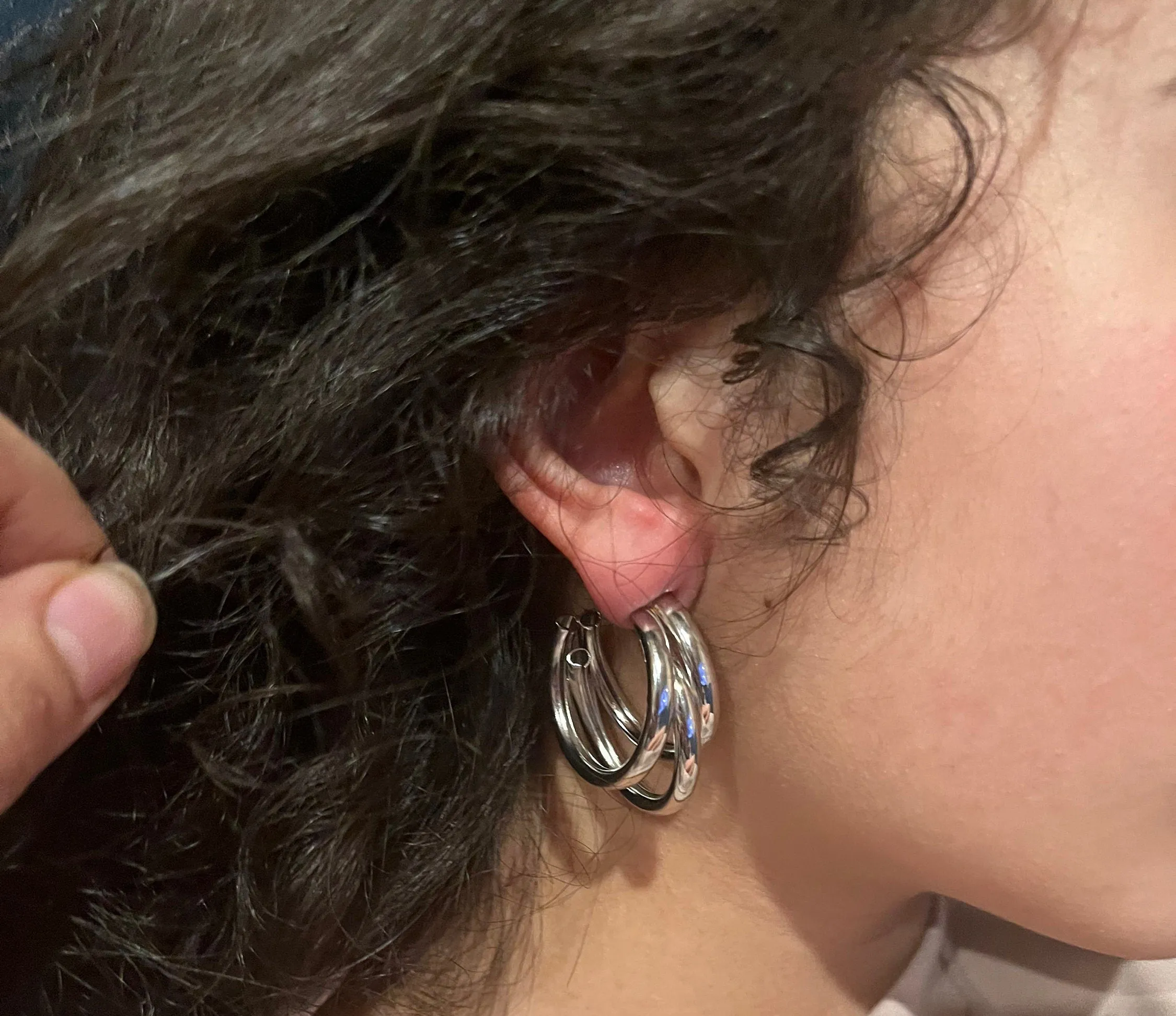 Chunky silver hoops , vintage style layered gold earring , chunky silver  earring , geometric silver earring ,