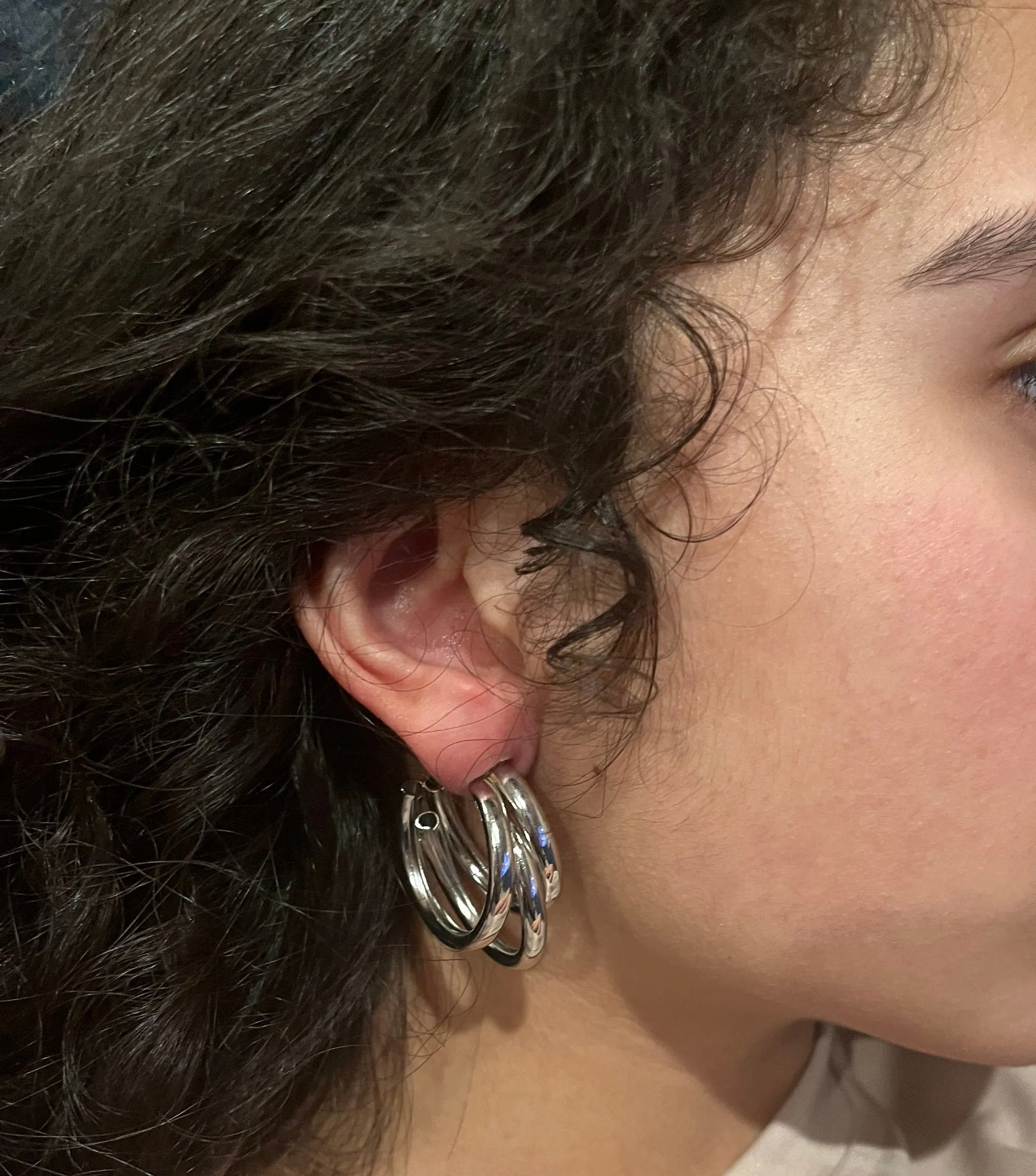 Chunky silver hoops , vintage style layered gold earring , chunky silver  earring , geometric silver earring ,