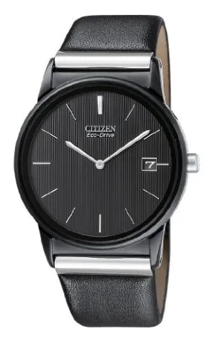 Citizen Eco-Drive Black Dial Leather Strap Men's Watch AU1035-08E