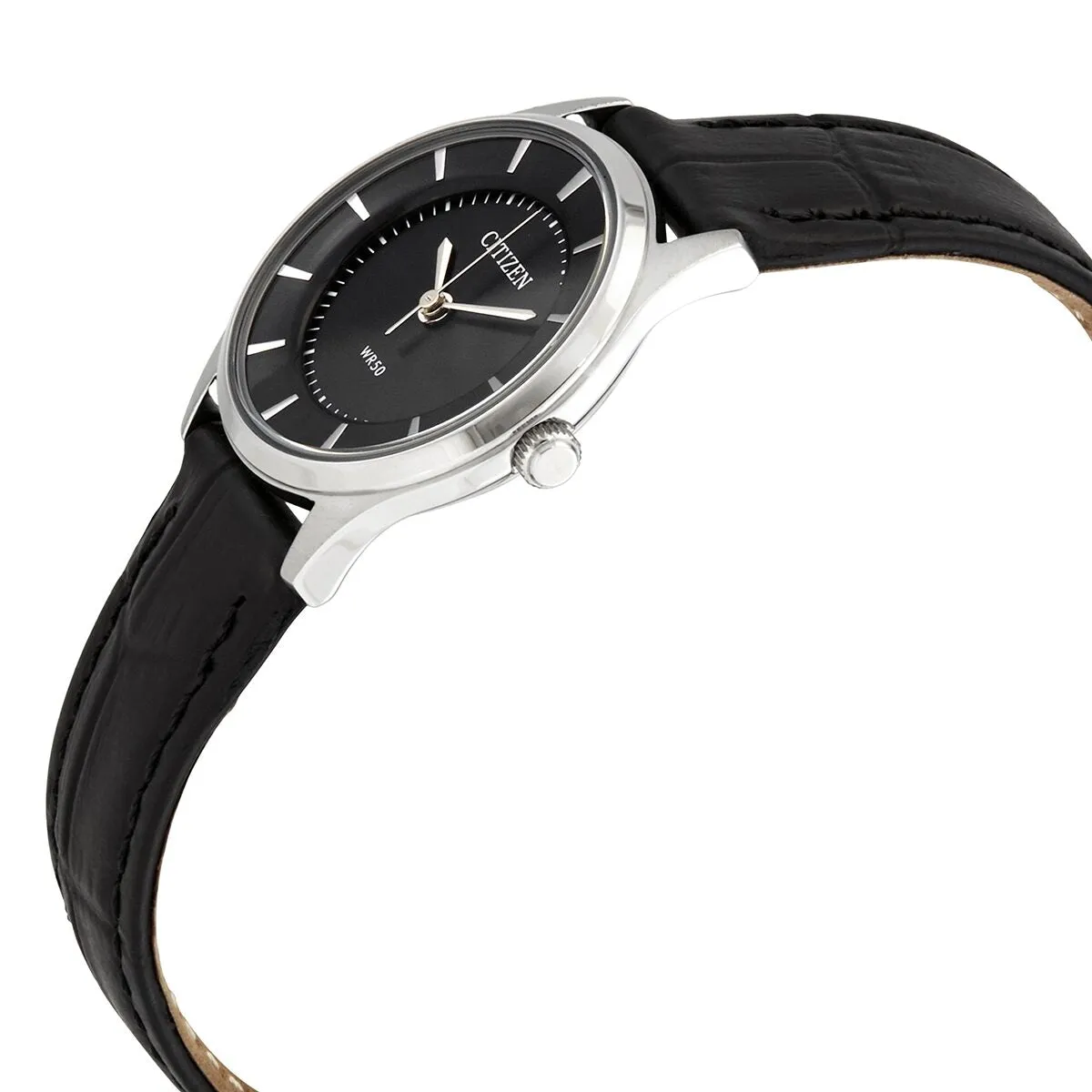 Citizen Quartz Black Dial Black Leather Ladies Watch ER0201-05E