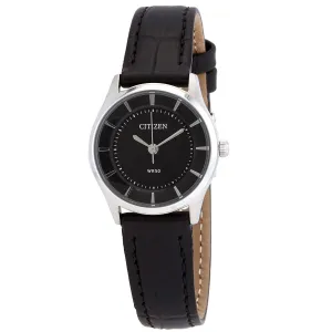 Citizen Quartz Black Dial Black Leather Ladies Watch ER0201-05E