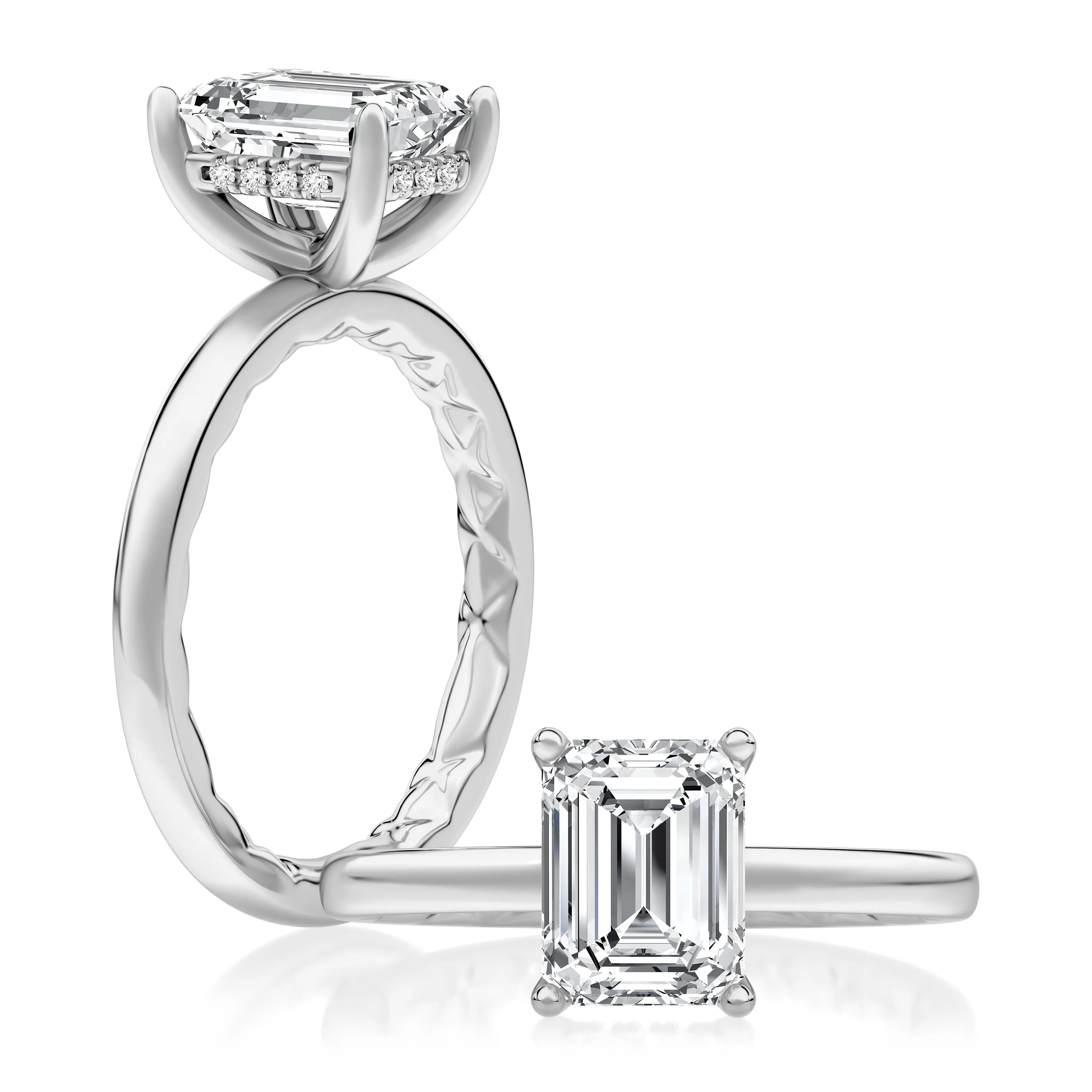 Classic Four Prongs Solitaire Emerald Center Diamond Engagement Ring