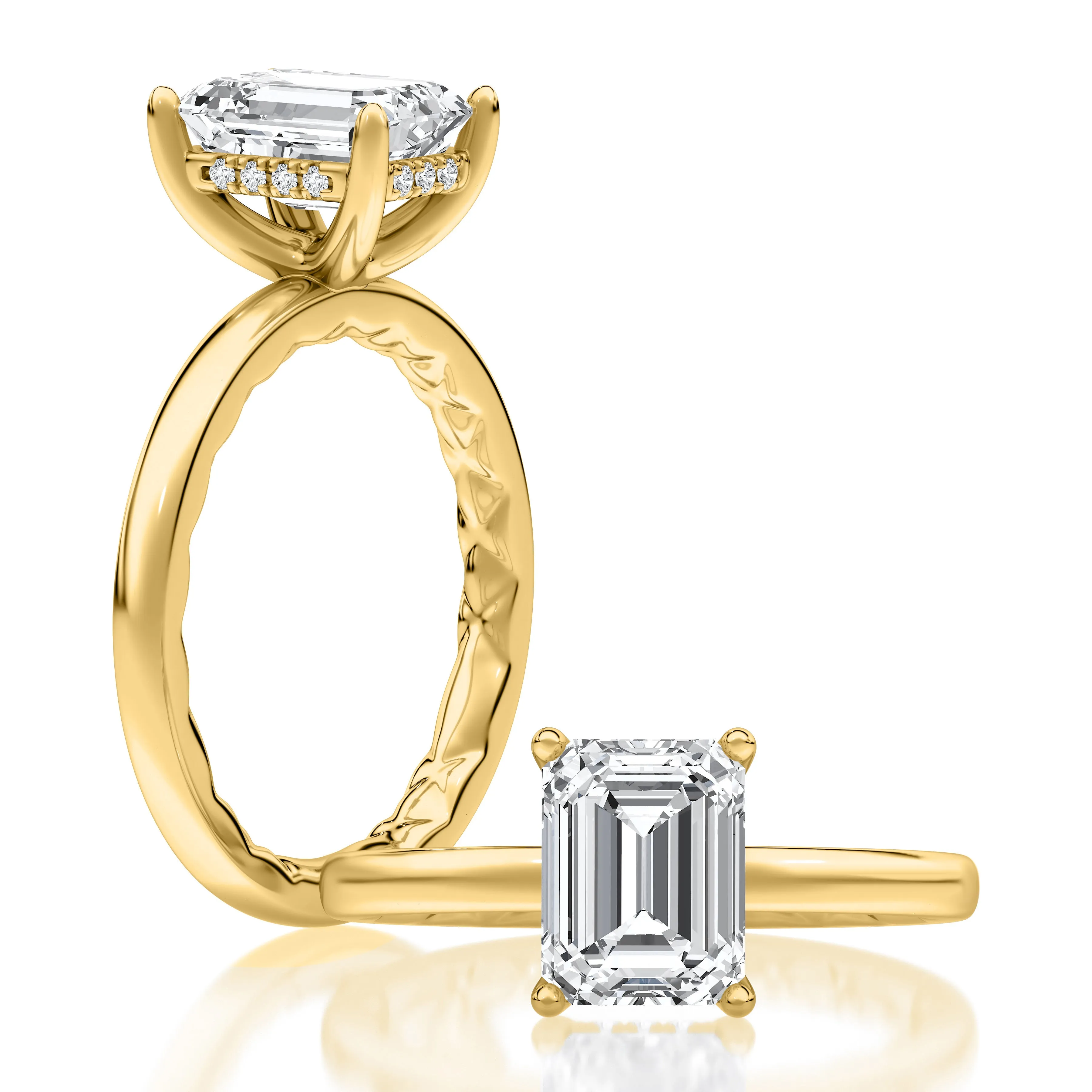 Classic Four Prongs Solitaire Emerald Center Diamond Engagement Ring