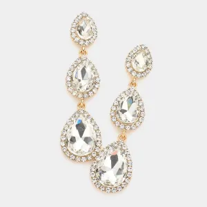 Clear Triple Teardrop Pageant Earrings on Gold | Prom Earrings | Evening Earrings |  572900