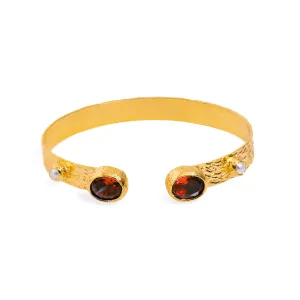 Cleopatra Ruby & Pearl Adjustable Gold Cuff Bracelet
