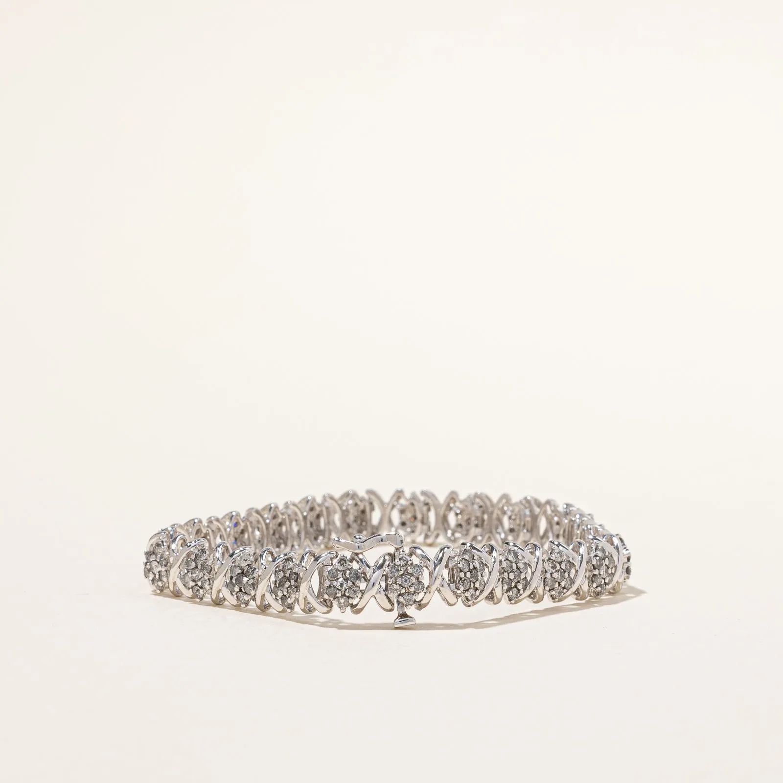 Cluster Diamond White Gold Bracelet | 1.61ctw | 7"|