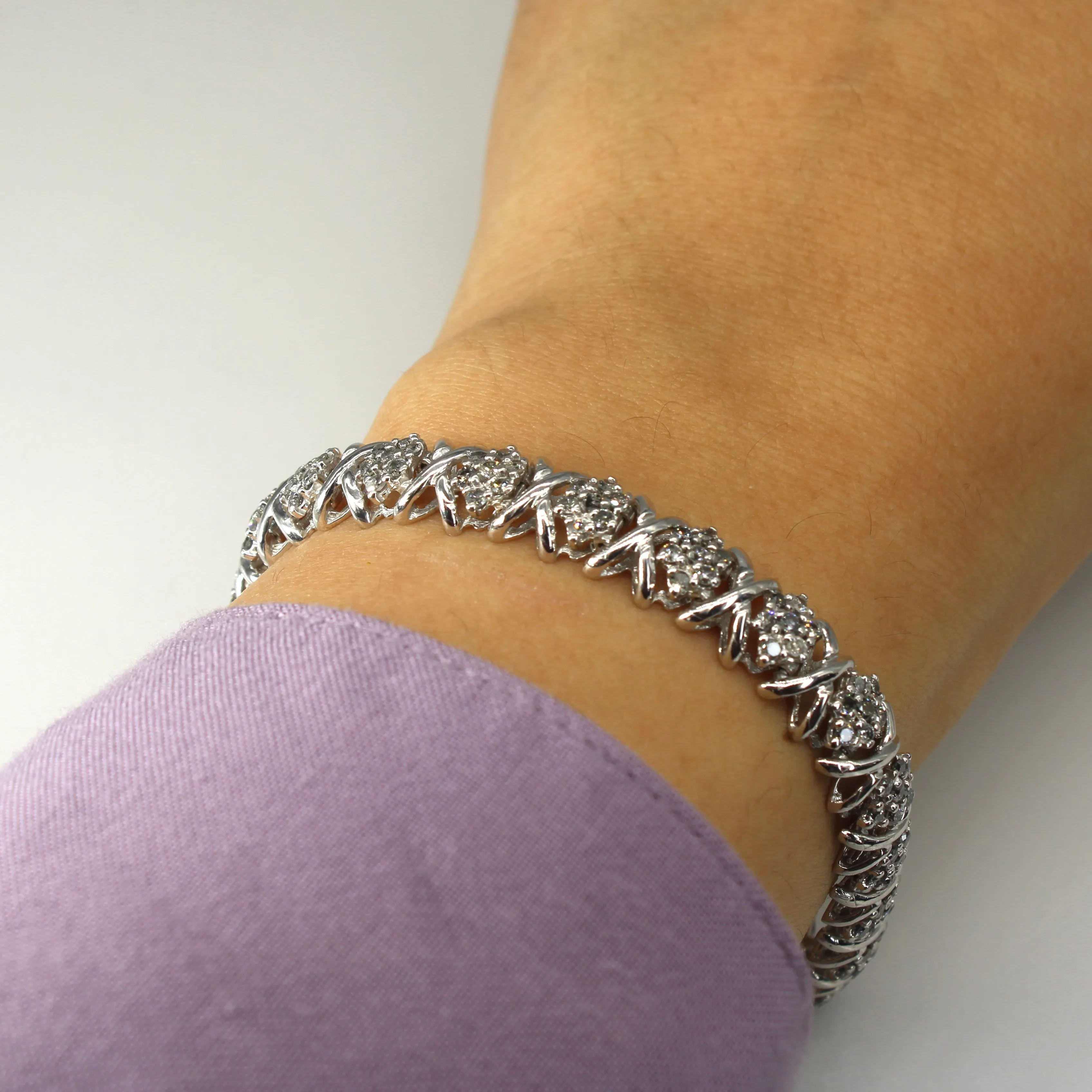 Cluster Diamond White Gold Bracelet | 1.61ctw | 7"|