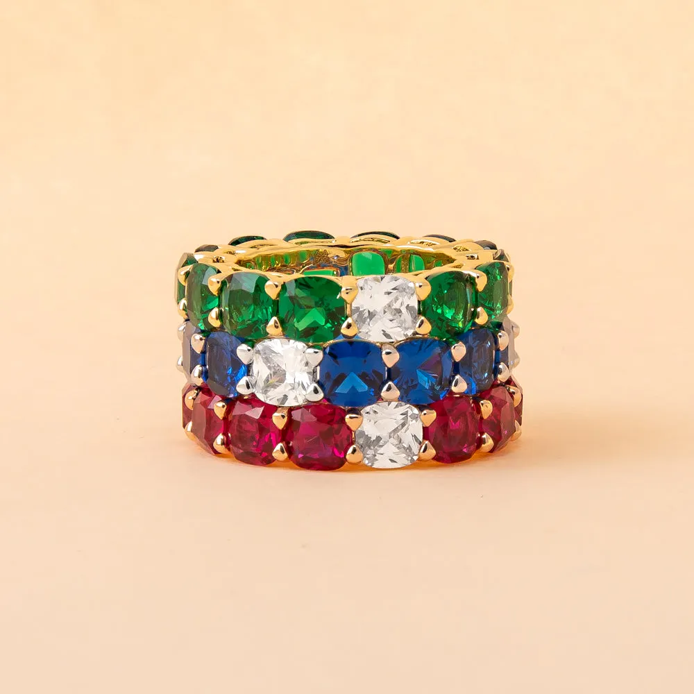 Colored Cushion Cut W/ Single Stone Eternity Band