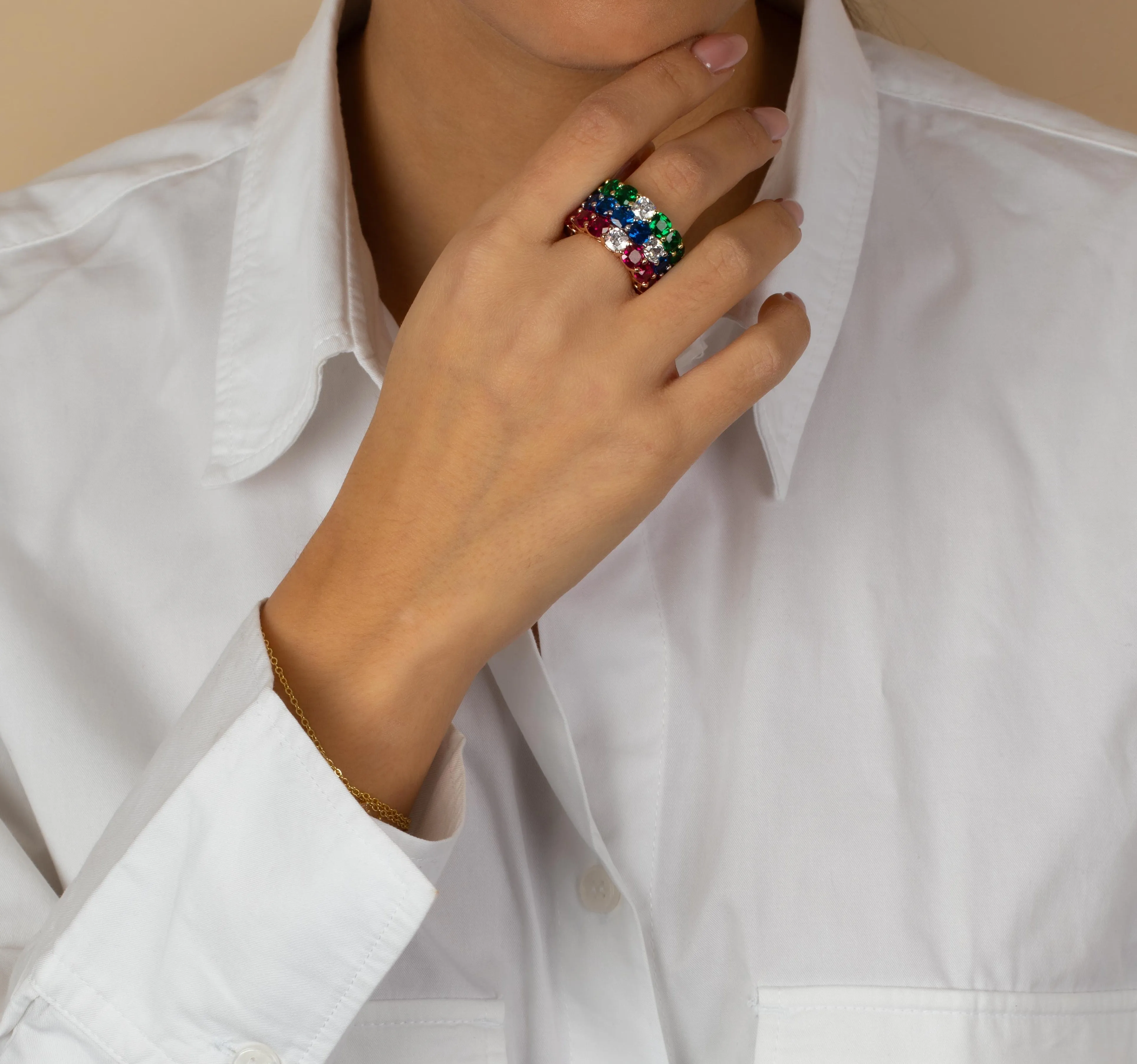 Colored Cushion Cut W/ Single Stone Eternity Band