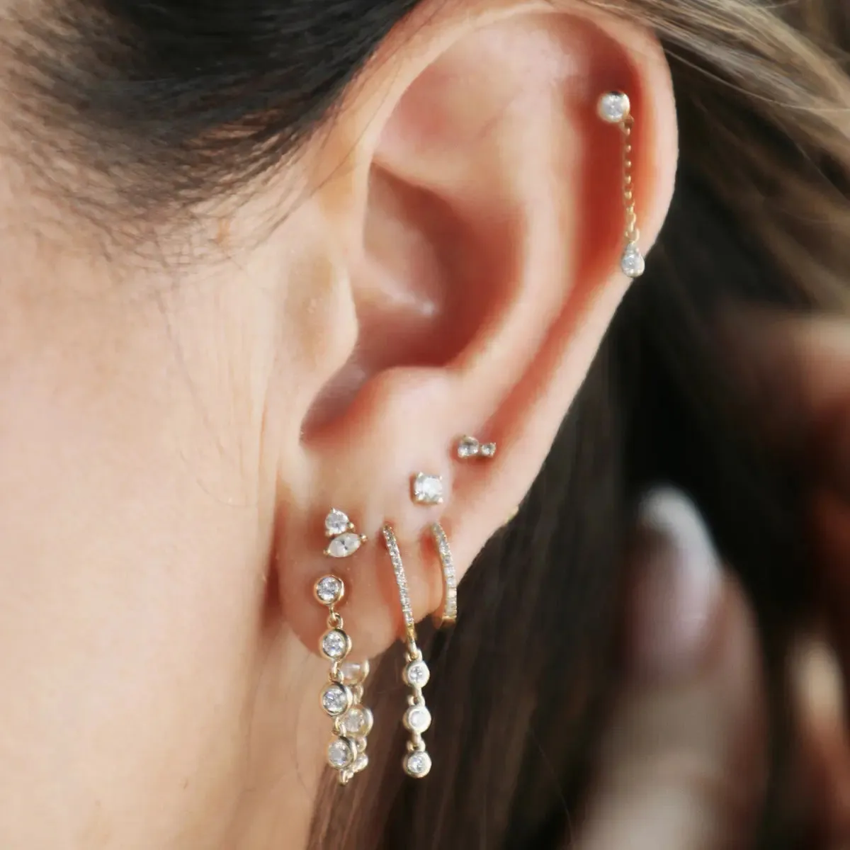 Cool Mom Bezeled Diamond Chain Earrings