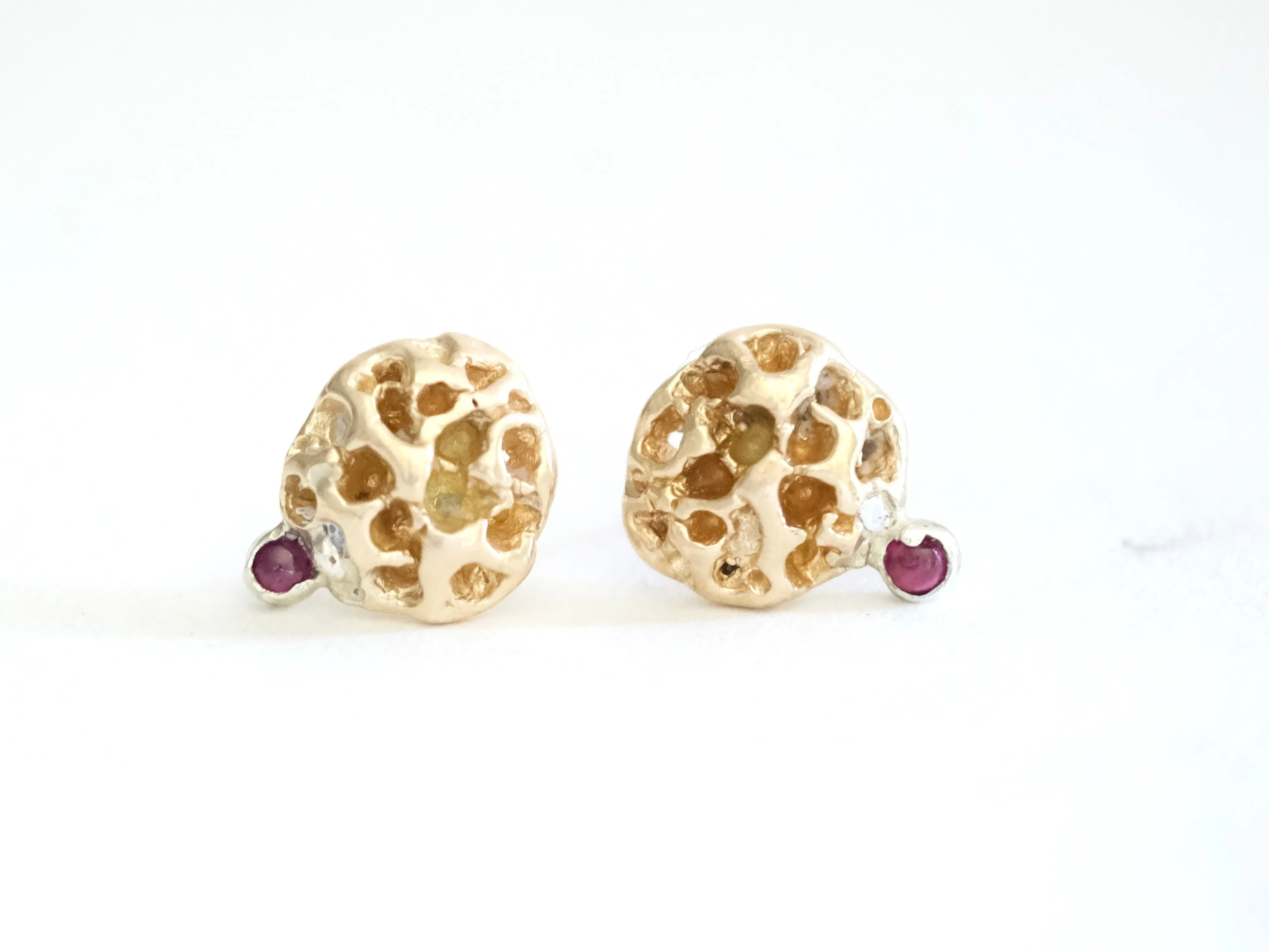 Coral & Ruby Stud earrings