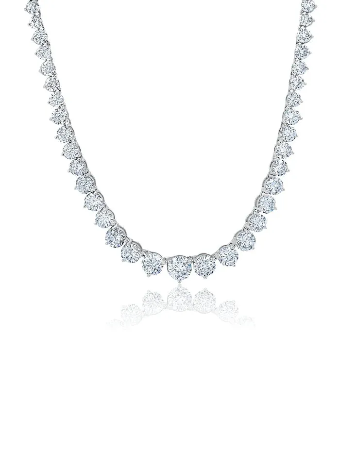 Crislu Classic Graduated Tennis Necklace Finished in Pure Platinum 16"