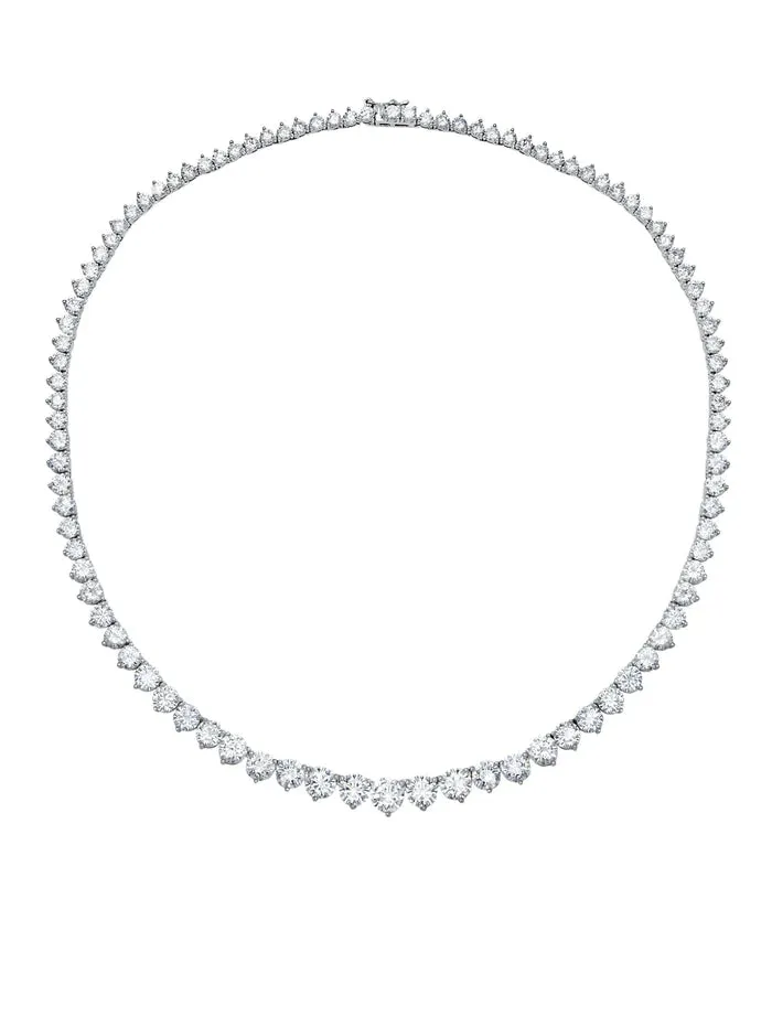 Crislu Classic Graduated Tennis Necklace Finished in Pure Platinum 16"