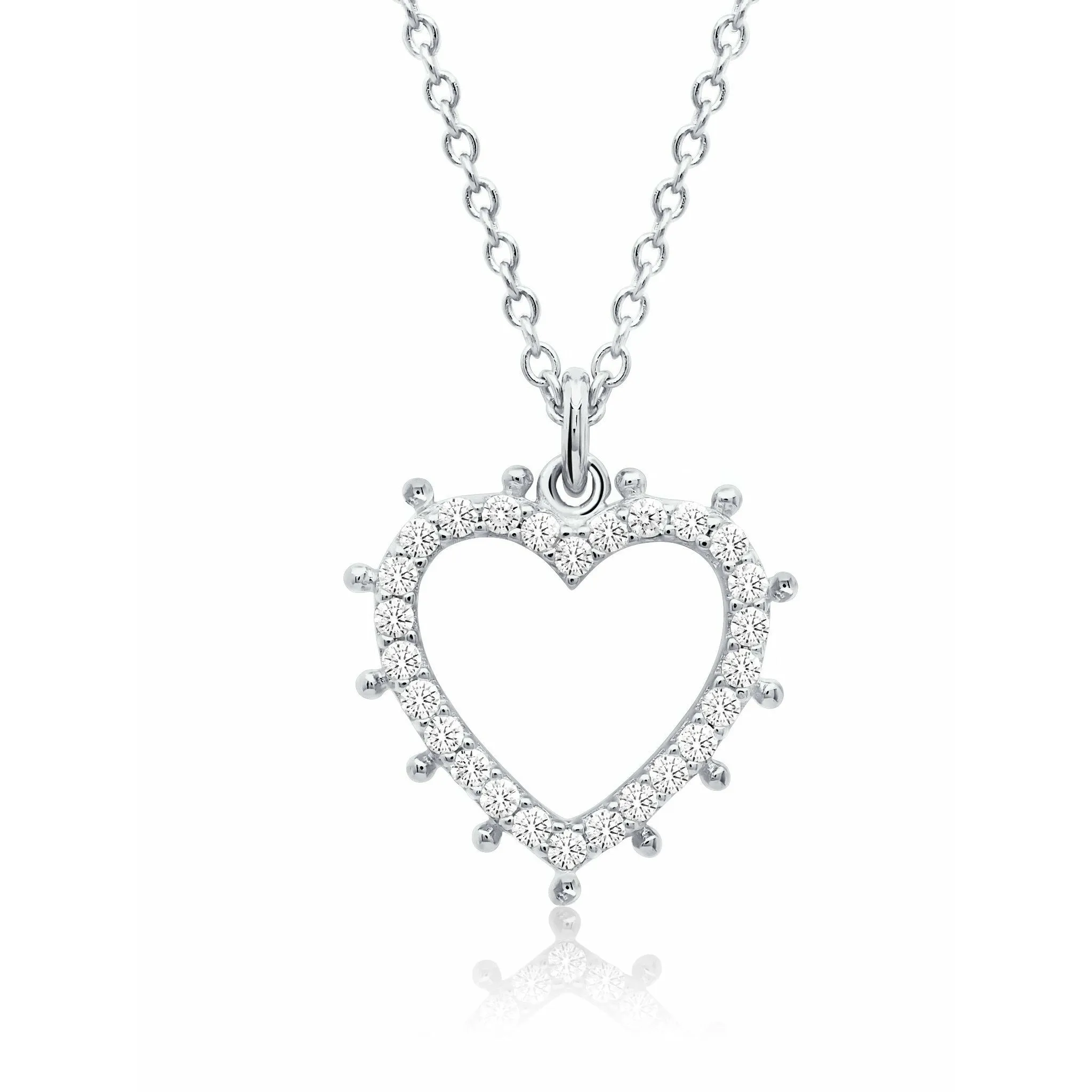 CRISLU Motif Heart Pendant Necklace finished in Pure Platinum