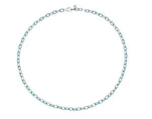 Crislu Platinum Glaze Blue Enamel Chainlink Necklace