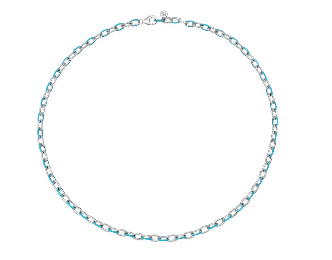 Crislu Platinum Glaze Blue Enamel Chainlink Necklace